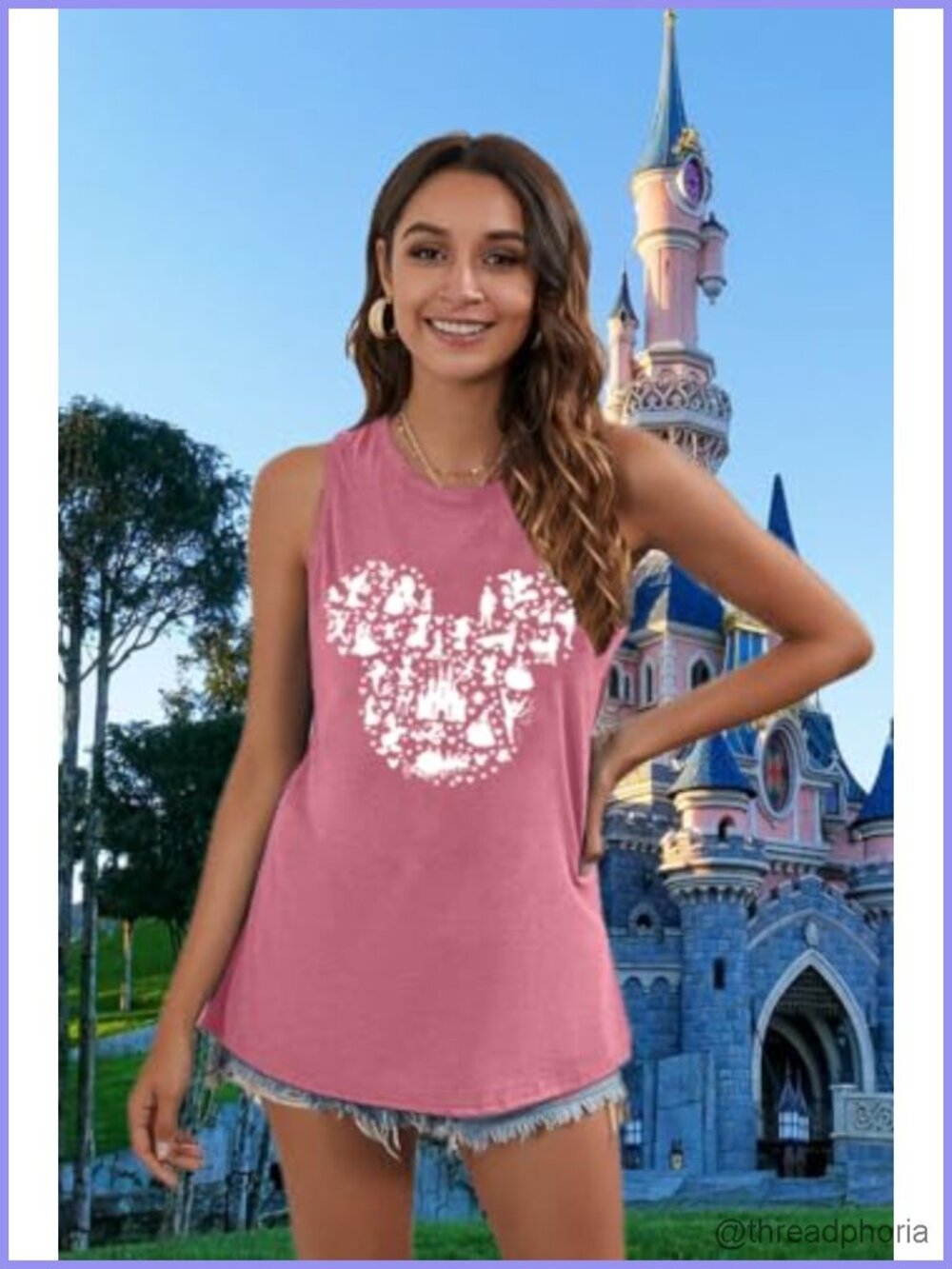 Women Fairy Castle Graphic Tank Top Magic Kingdom Sleeveless Tee Vacation Gift - Picture 4 of 6